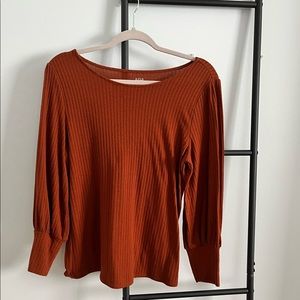 Orange Ribbed Long Sleeve Shirt, Bishop Sleeve, Soft Autumn Fall Shirt Women